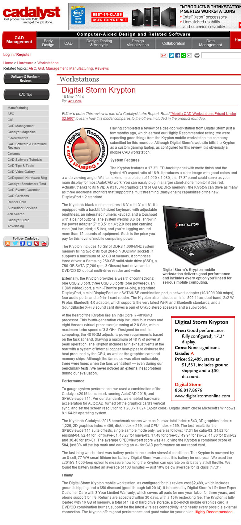 CADALYST Highly Award November 2014 By Alex Digital