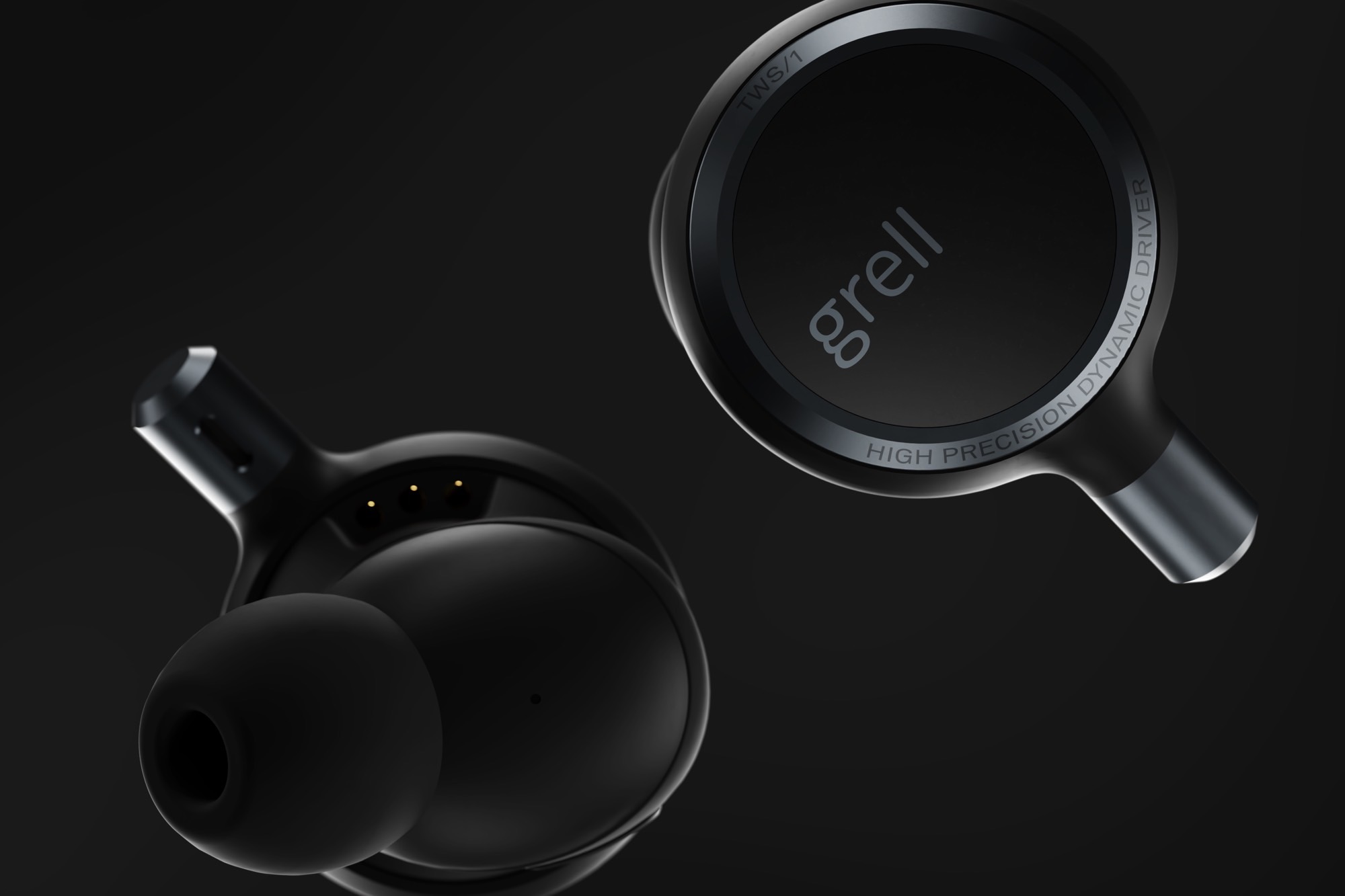 Grell Audio TWS/1 noise-canceling true wireless earbuds.