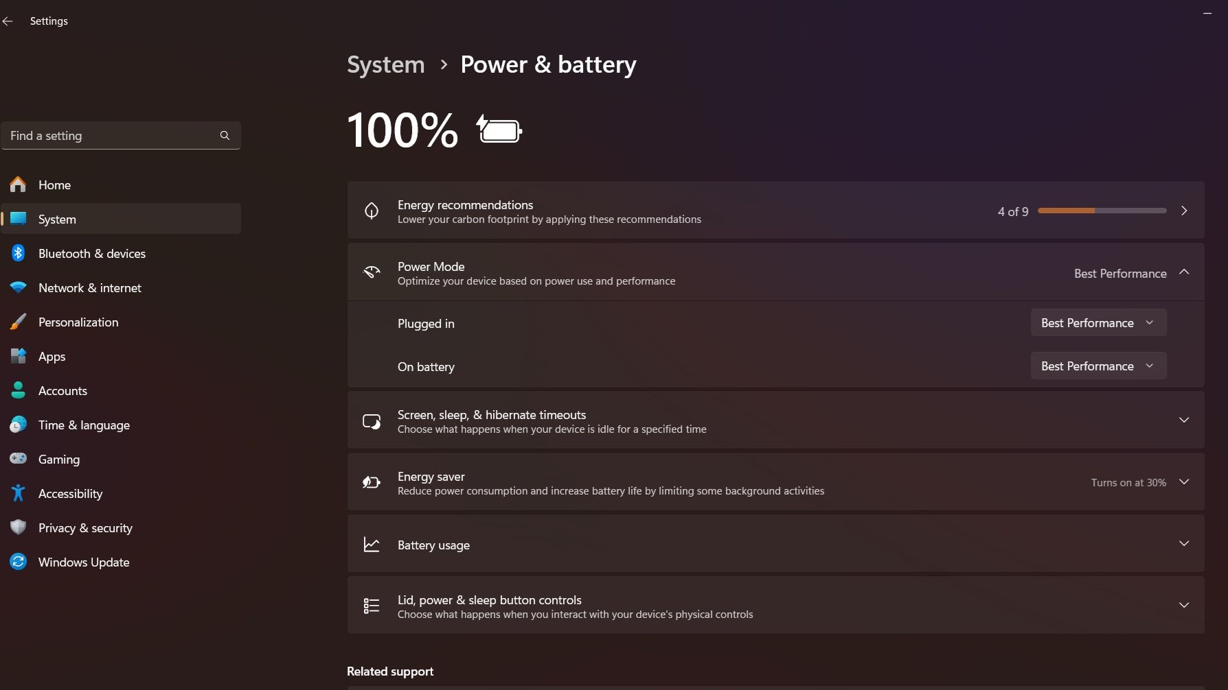 The new power setting in the recent build for Windows 11.