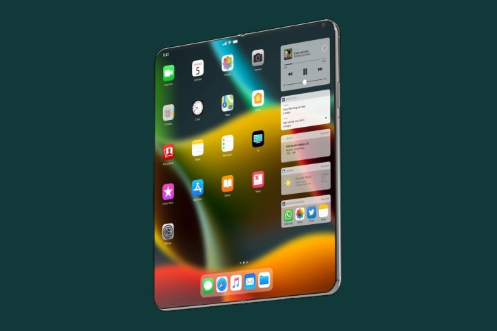 Concept render of a foldable iPhone in a fully open state.