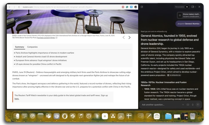Using a skill in Dia browser.