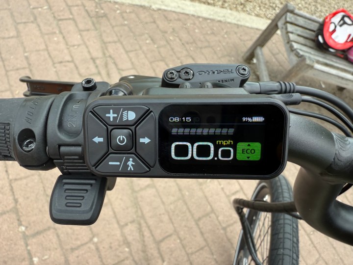 The digital display on the Aventon Pace 4 e-bike