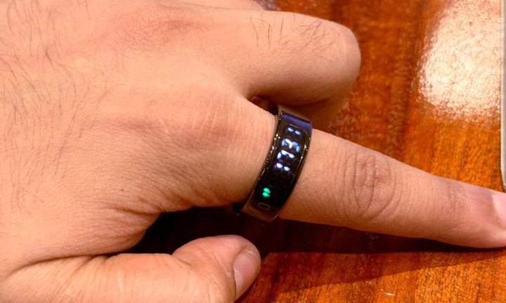 Checking step count on Pebble Halo smart ring.