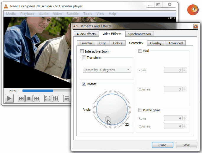 Correcting and Saving Rotated Videos using VLC Player Digitional