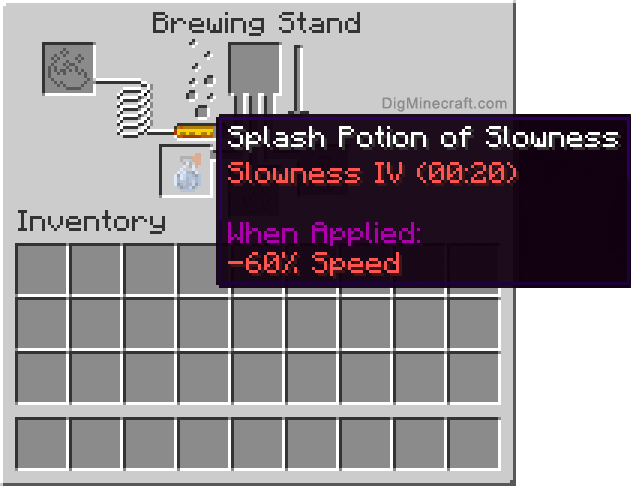 How to make a Splash Potion of Slowness (010 Slowness V) in Minecraft