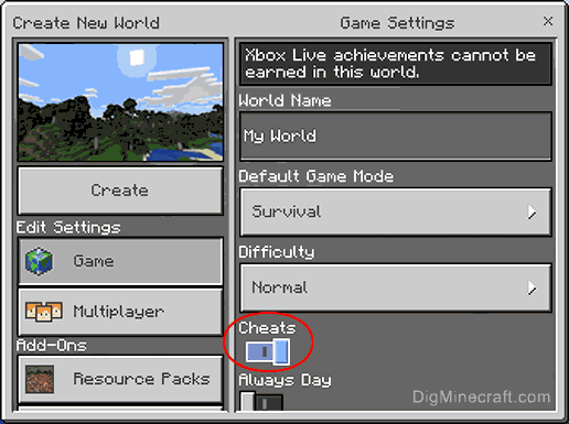 How to Turn on Cheats to run Commands in Minecraft