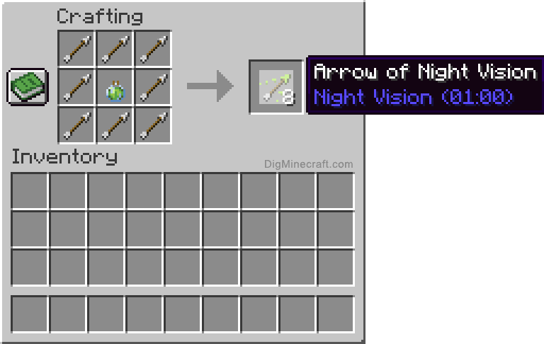 How to make an Arrow of Night Vision (100) in Minecraft