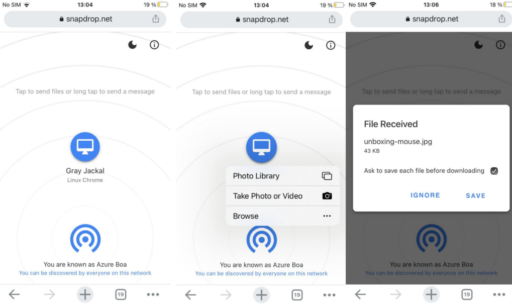 Airdrop any file between Android and iOS devices using Snapdrop