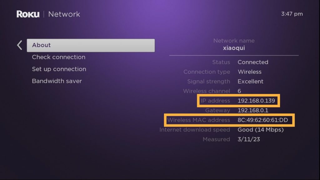 How to find Roku IP and Mac address Dignited