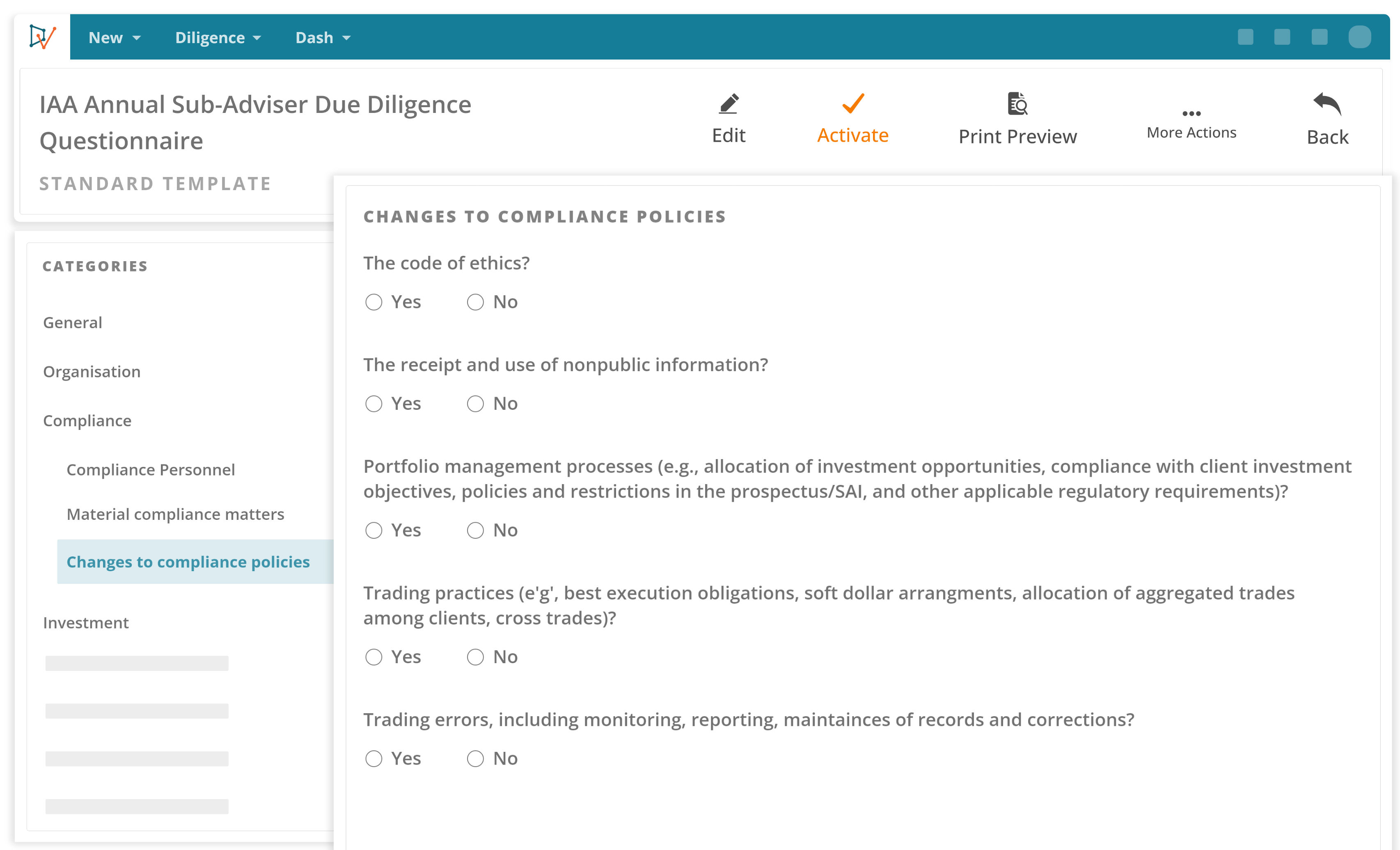 IAA Subadvisor DDQ DiligenceVault