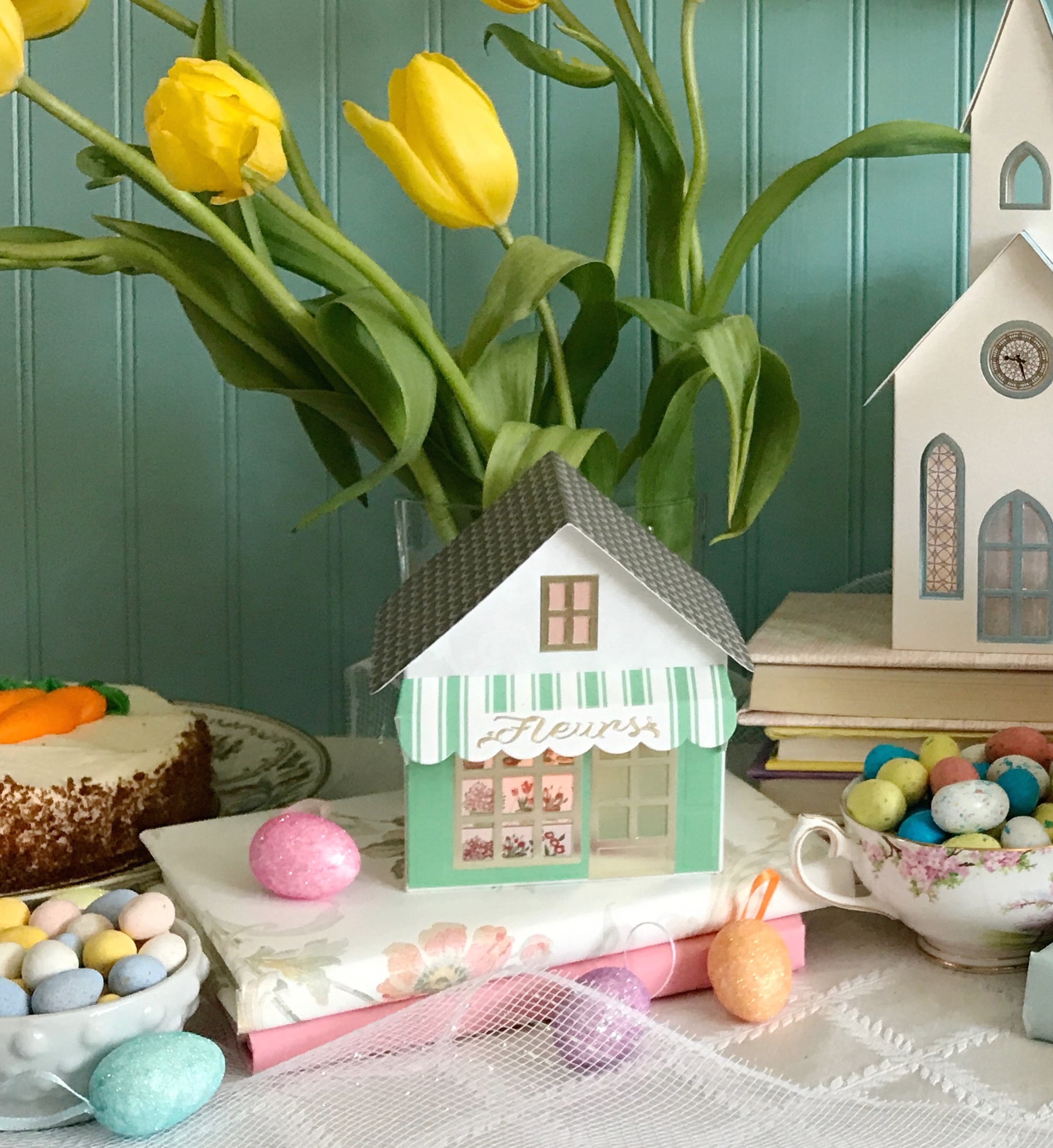 Flower Shop Village House Embossed with Gold Foil Dimensional Paperworks