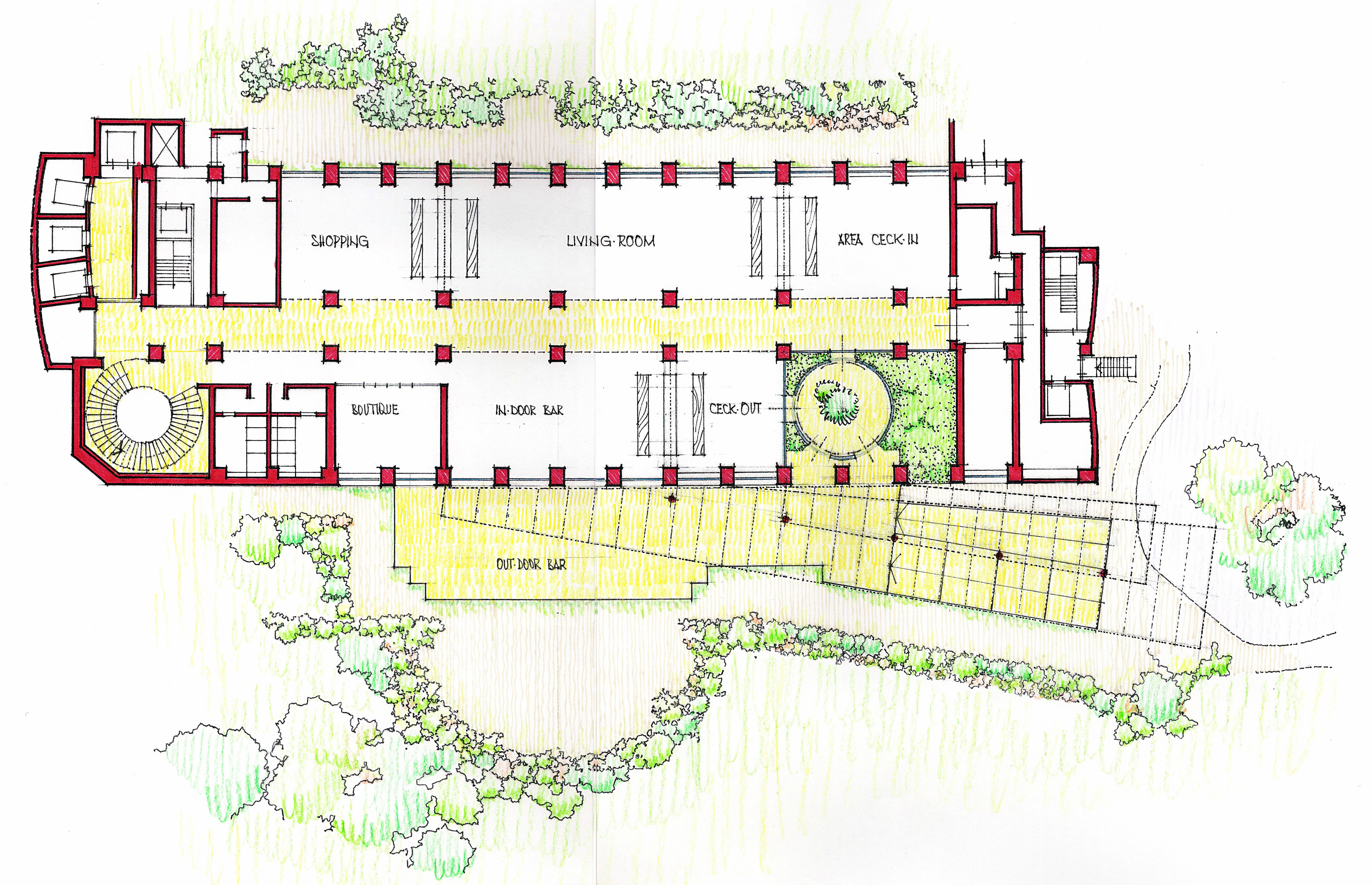 Pianta del piano-hall con inserimento della pensilina