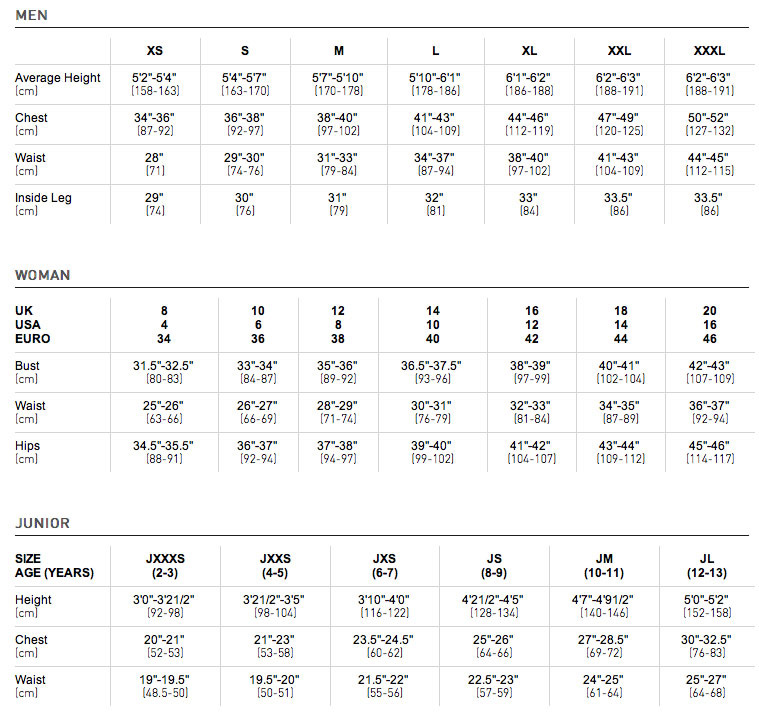 The Dinghy Shop Gill Sizing Chart