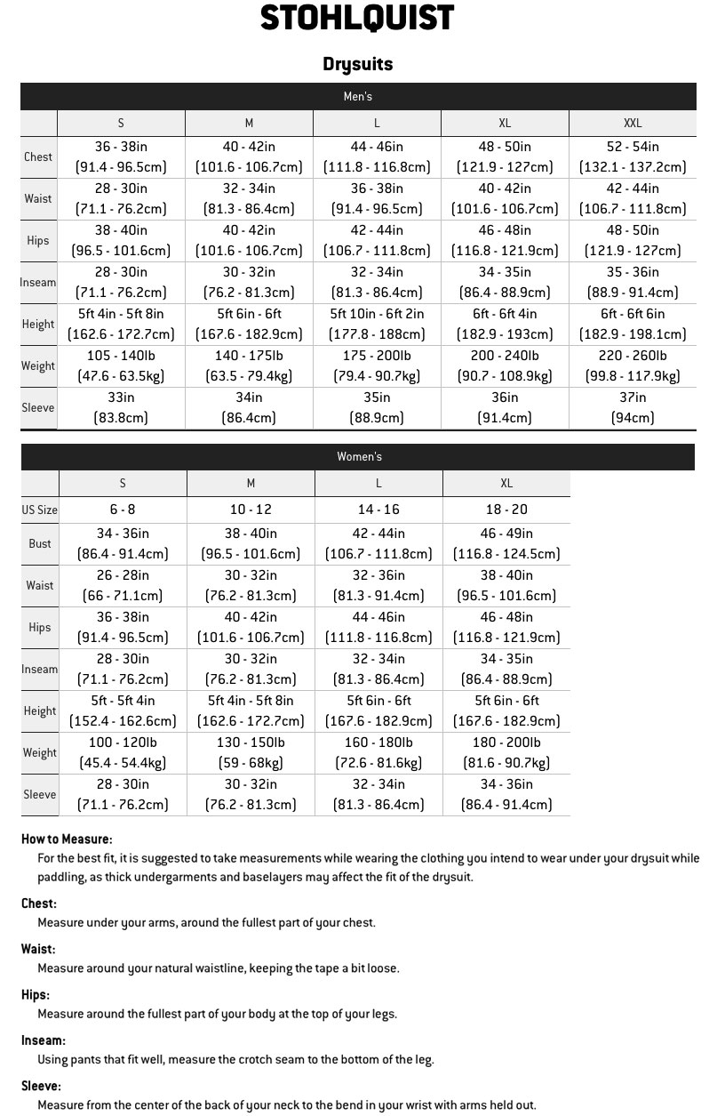 The Dinghy Shop Stohlquist Sizing Chart