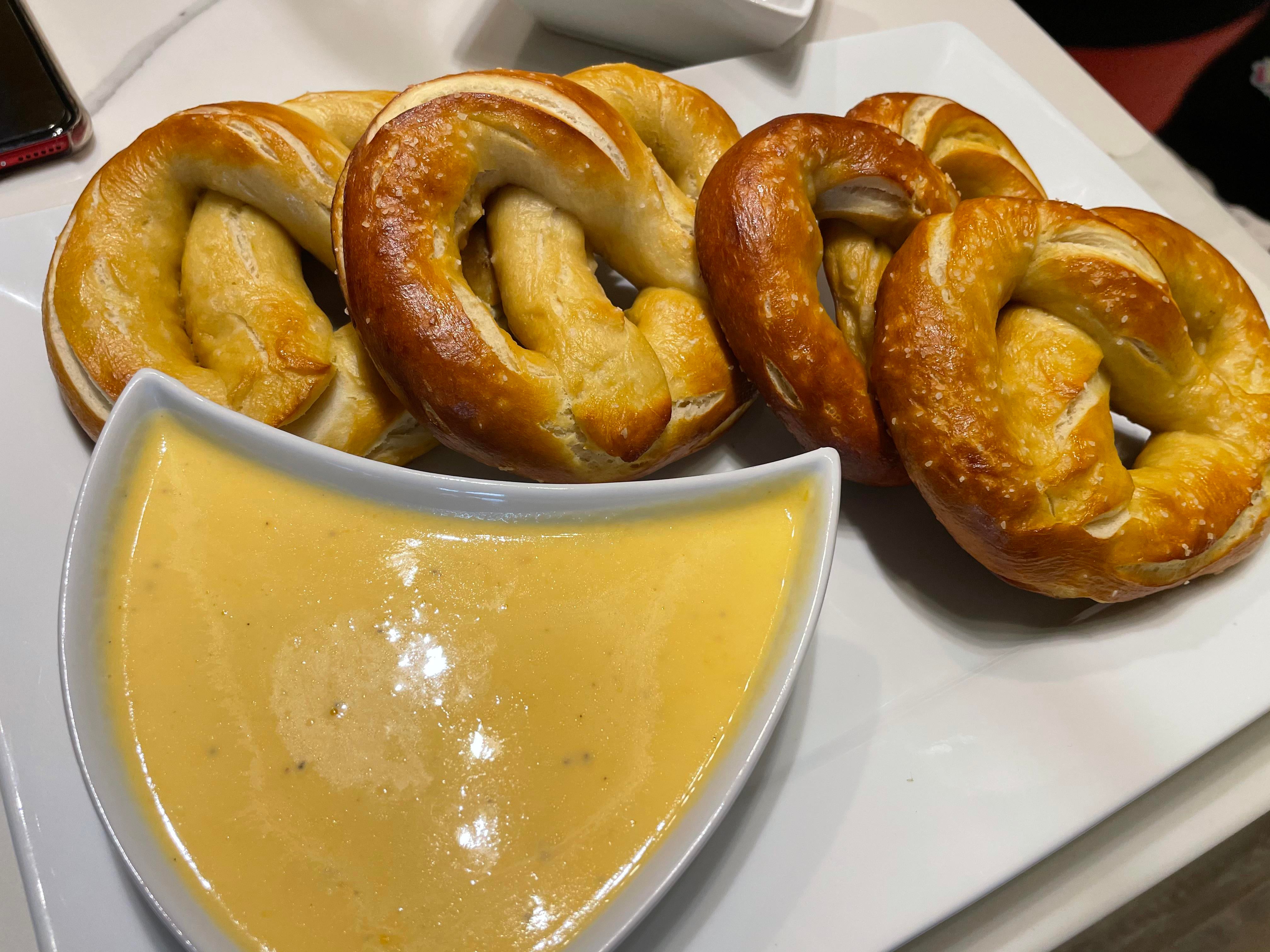 First time making soft pretzels and cheese sauce for
