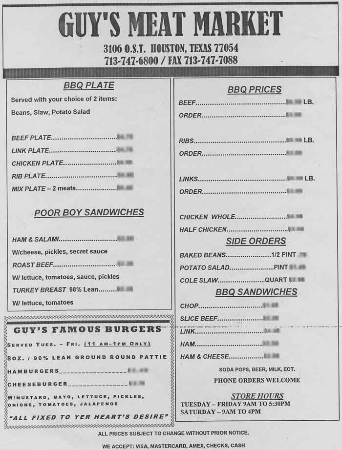 Guy's Barbeque To Go Houston, Texas