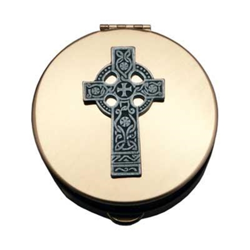 Size 2 Bronze Pyx with Pewter Irish Cross holds 1215 Hosts