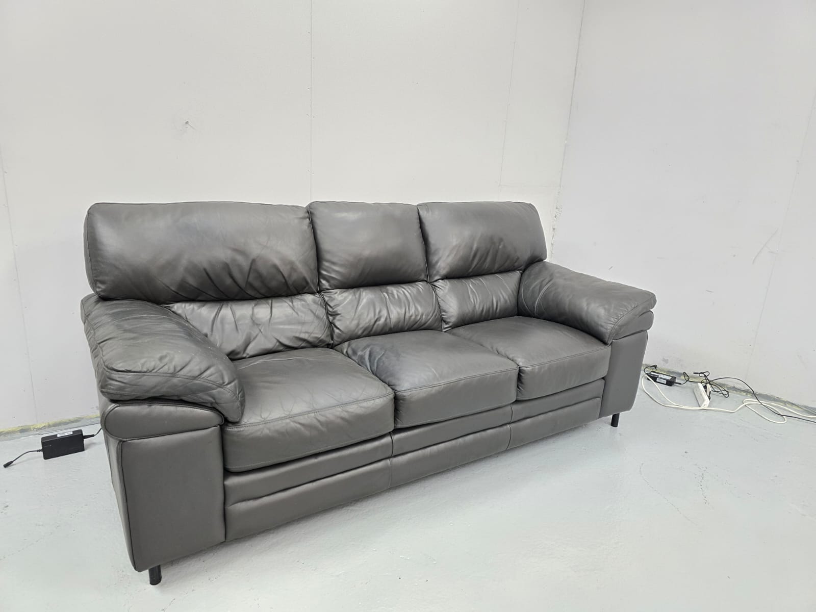 Grey Leather 3 Seater Sofa