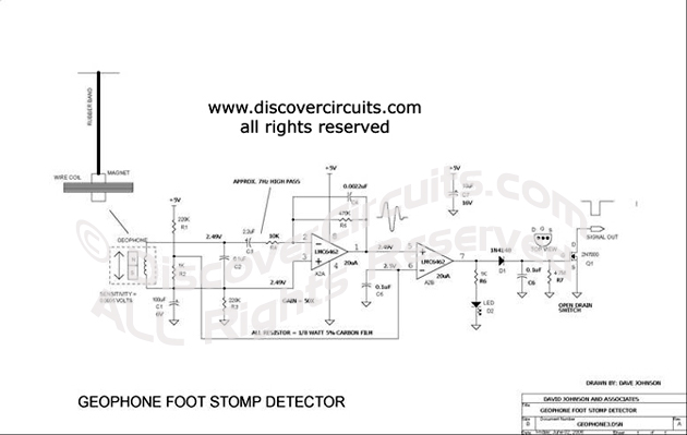 Circuit: Home Made Geophone Detects Foot Stomp __ Circuit designed by