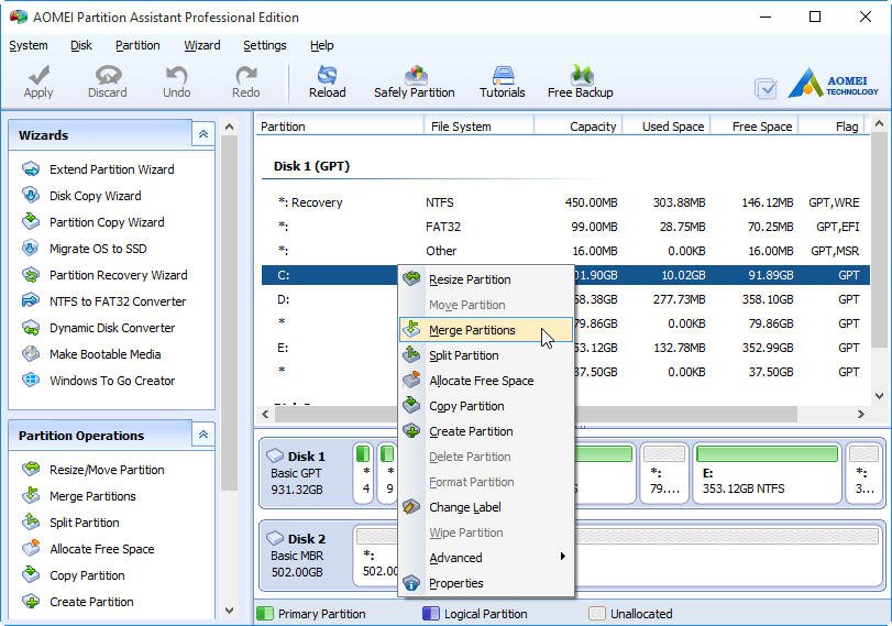How to Merge Unallocated Space to System Partition in Windows 10