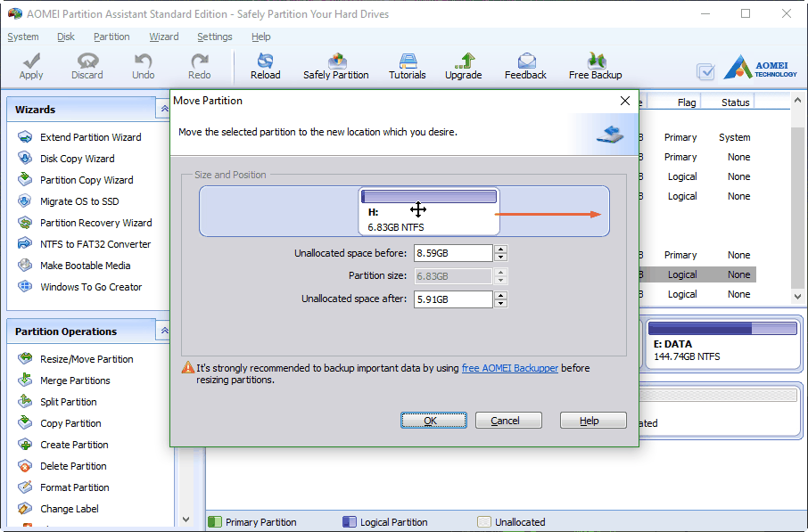 Move Unallocated Space Outside Extended Partition in Windows 10/8/7