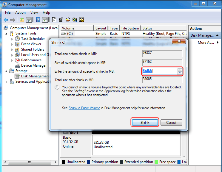 How to Shrink C Drive beyond Limit Successfully in Windows?