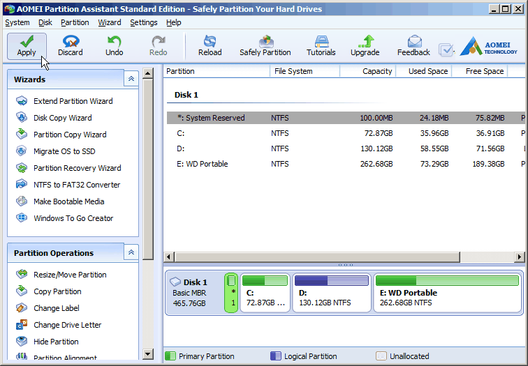 Add Unallocated Space before C Drive to Any Partition on the Hard Drive