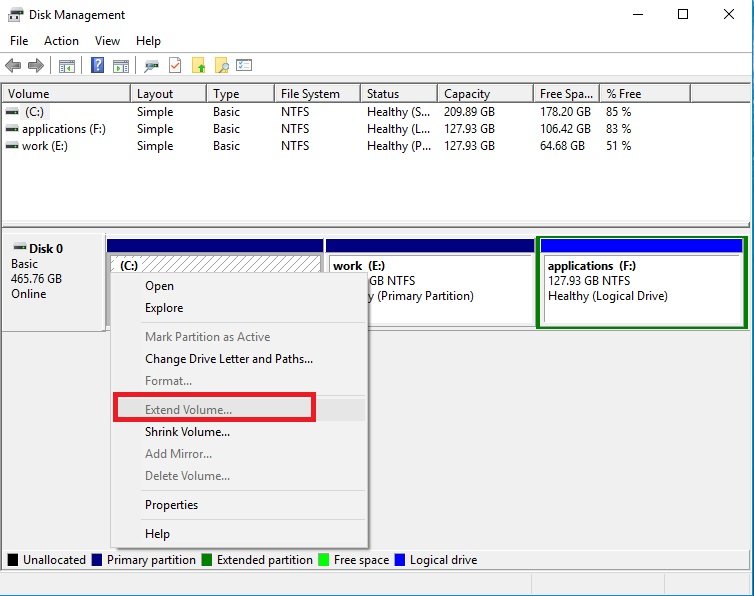 Increase Space in C Drive Using Disk Management