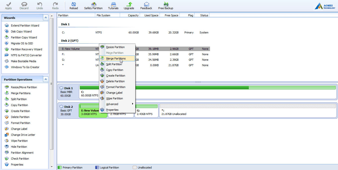 Disk Management Combine Two Partitions in Windows 7/8/10