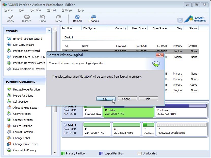 Primary and Logical Partition Converter Help to Change the Type of