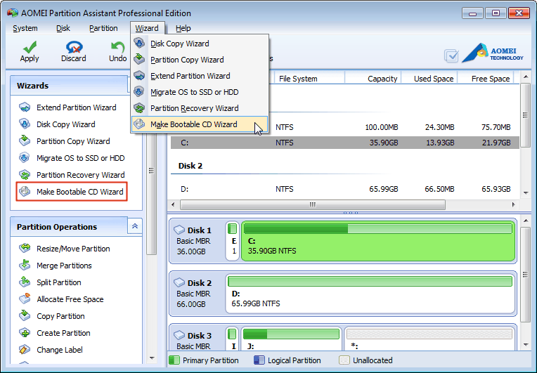 How to Create Windows PE Bootable USB or CD with AOMEI Partition Assistant?