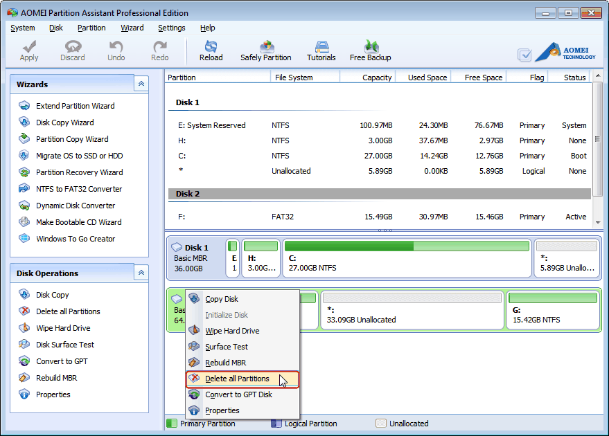How to Delete All Partitions on a Hard Drive?