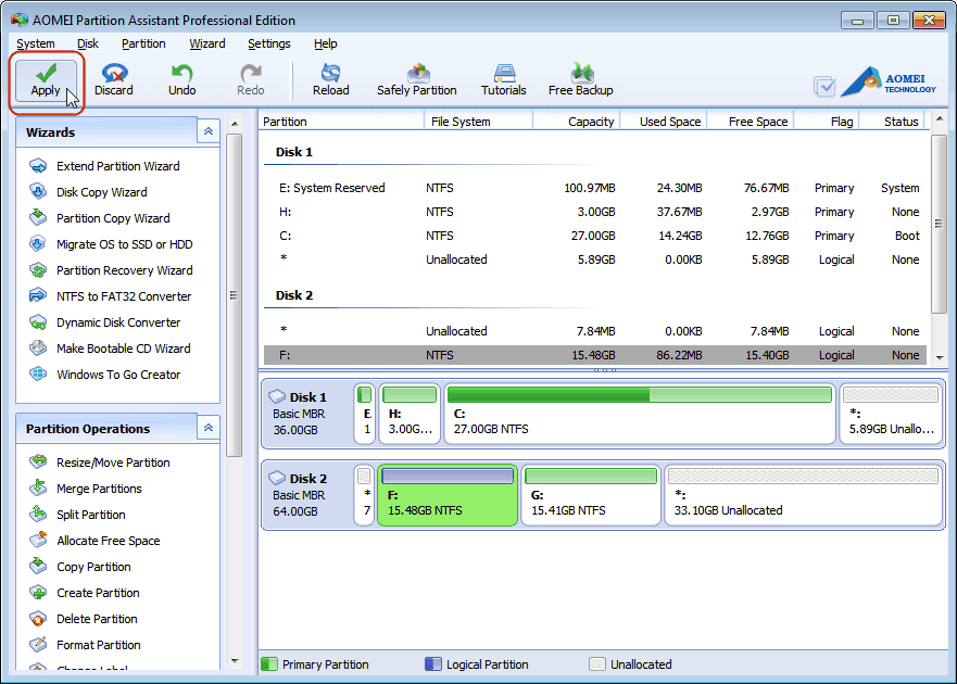 Convert Primary to Logical Drive with Partition Assistant