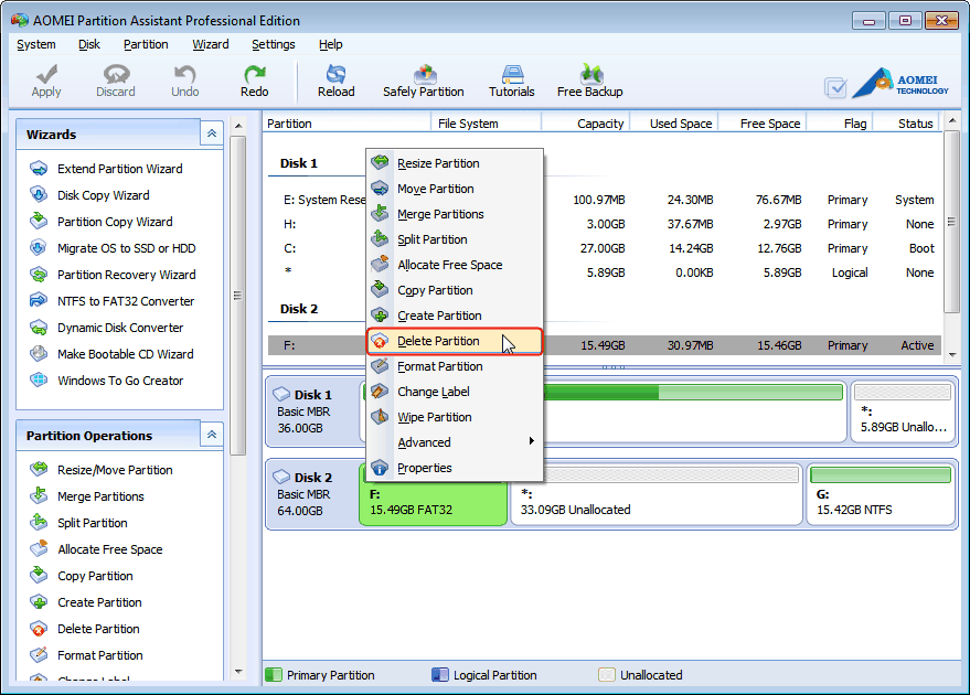 Delete Partition with Partition Assistant