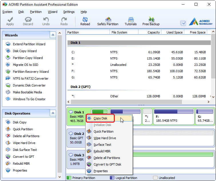 Disk Copy Tool AOMEI
