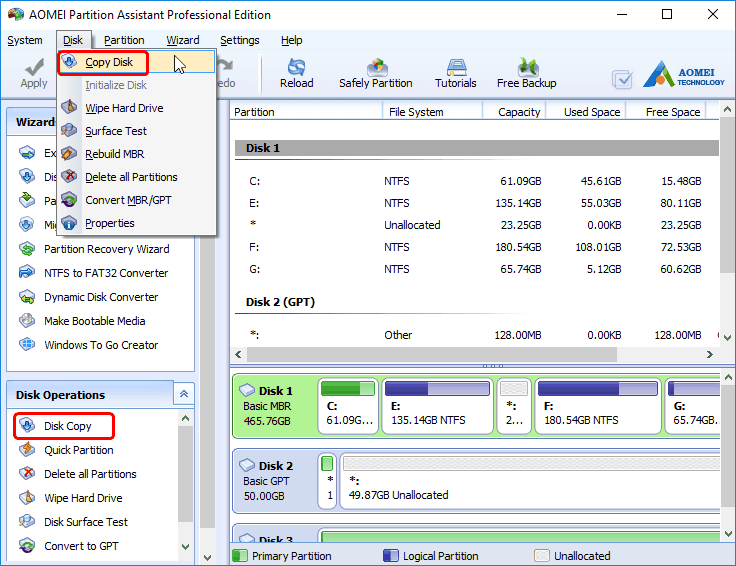 Disk Copy Tool AOMEI