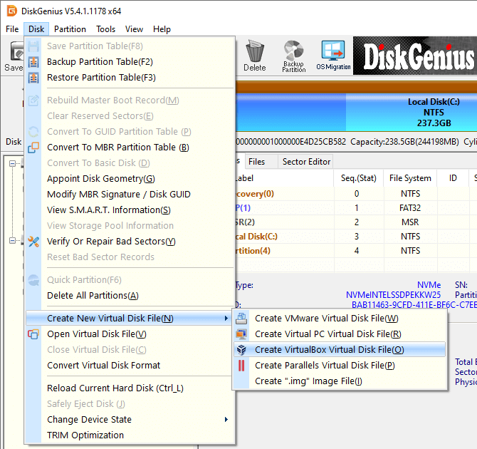 Create VirtualBox Virtual Disk (VDI) File DiskGenius