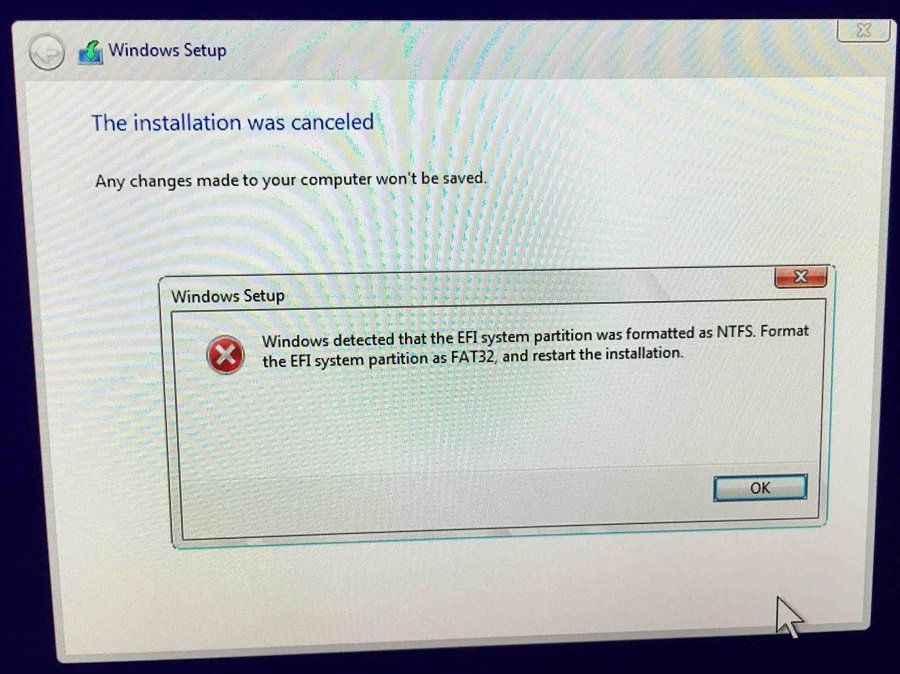 Windows Detected that the EFI System Partition was Formatted as NTFS