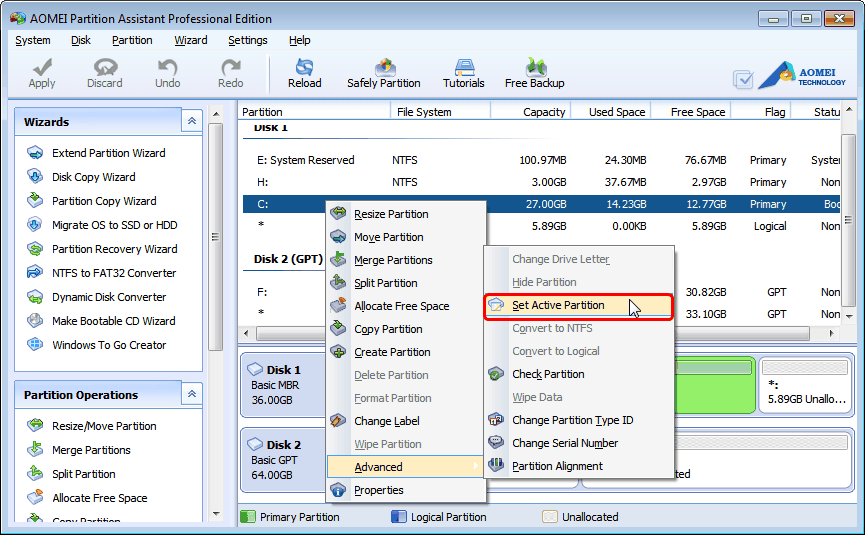 Set Active Partition Partition Assistant Help