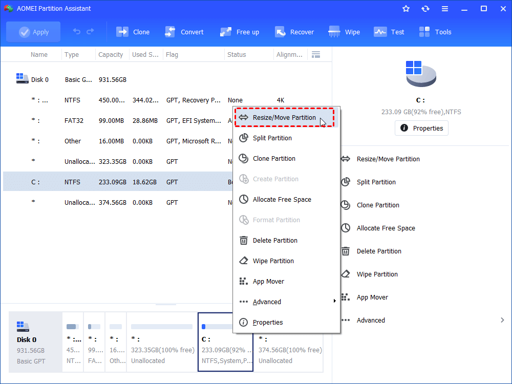 Move boot partition windows