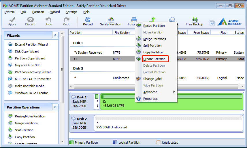 How to Create New Partition from C Drive in Windows 7 Home?