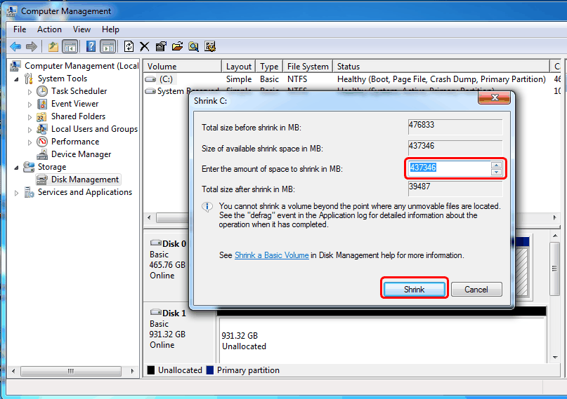 How to Create New Partition from C Drive in Windows 7 Home?