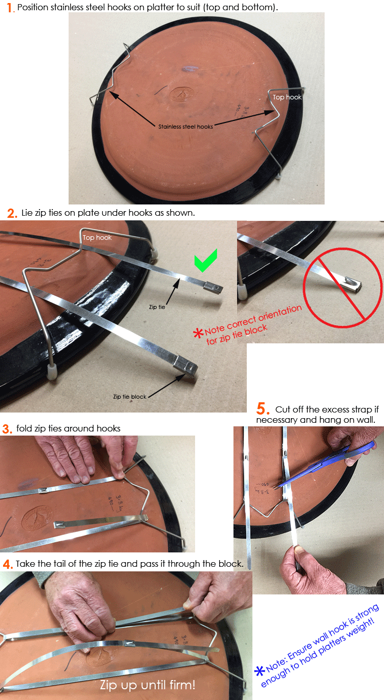 Heavy Duty plate and platter hangers. Safe hanging of large platters.