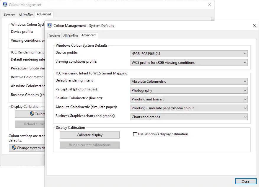 Color Management in control Pane l Monitor Calibration in.