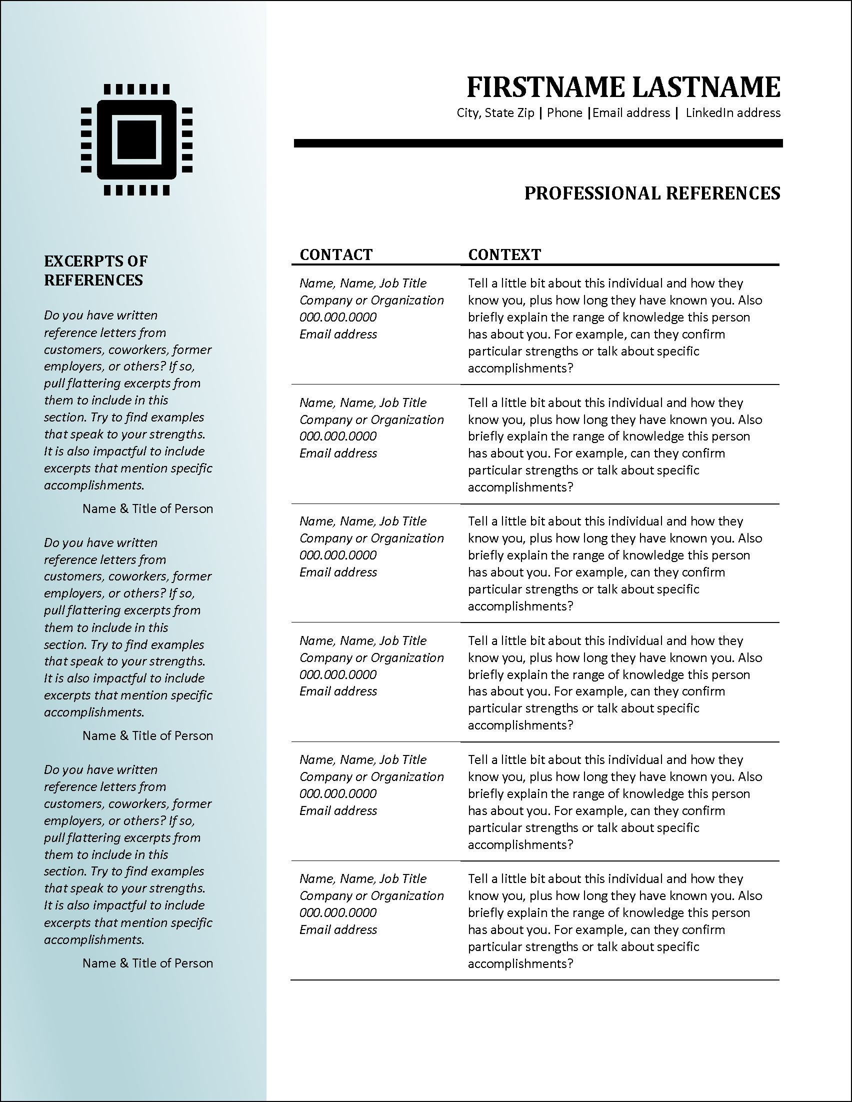 Professional References Example