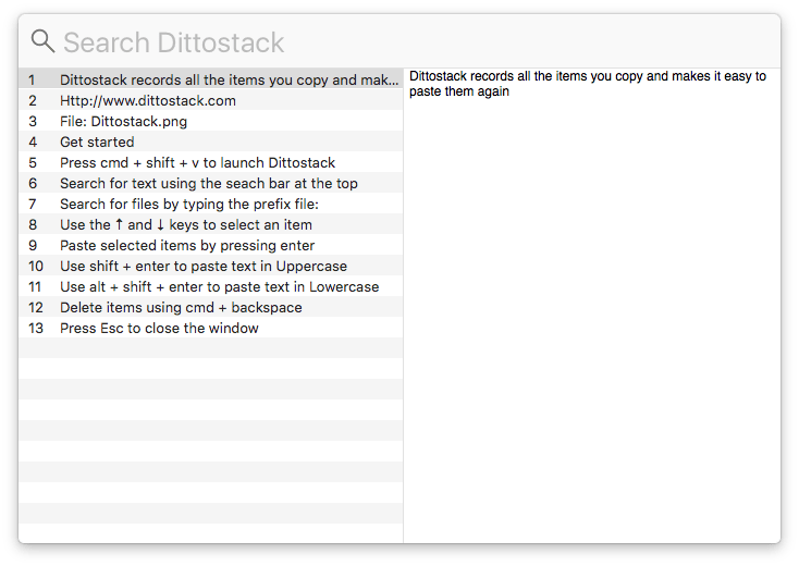 Dittostack clipboard history manager for Mac