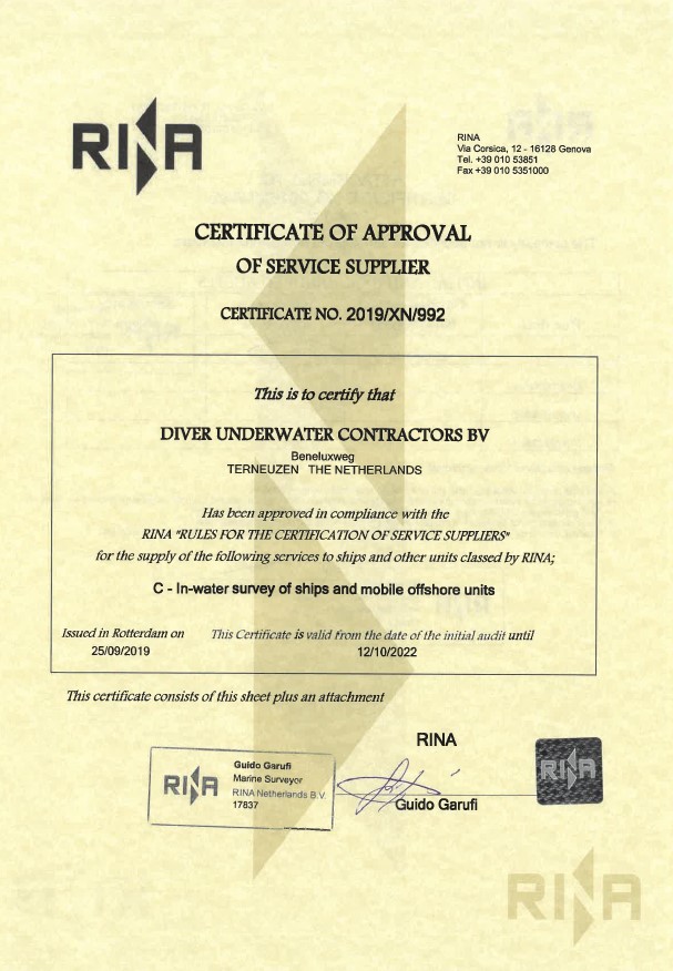 Classifications Diver Underwater Contractors (D.U.C.) B.V.