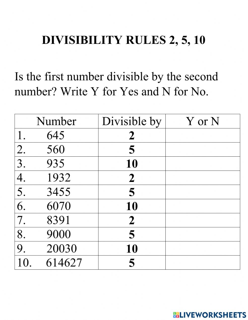 Divisibility Rules 2 5 10 Worksheets Pdf - Divisonworksheets.com