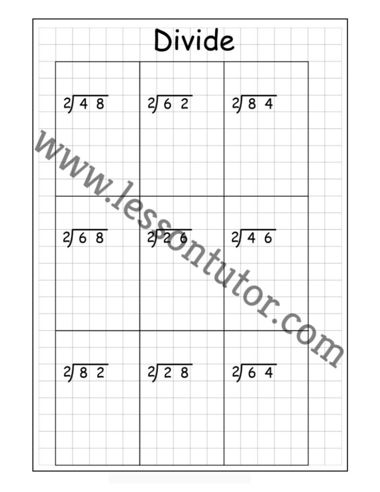 2 Digit By 1 Digit Division Without Remainders Worksheets