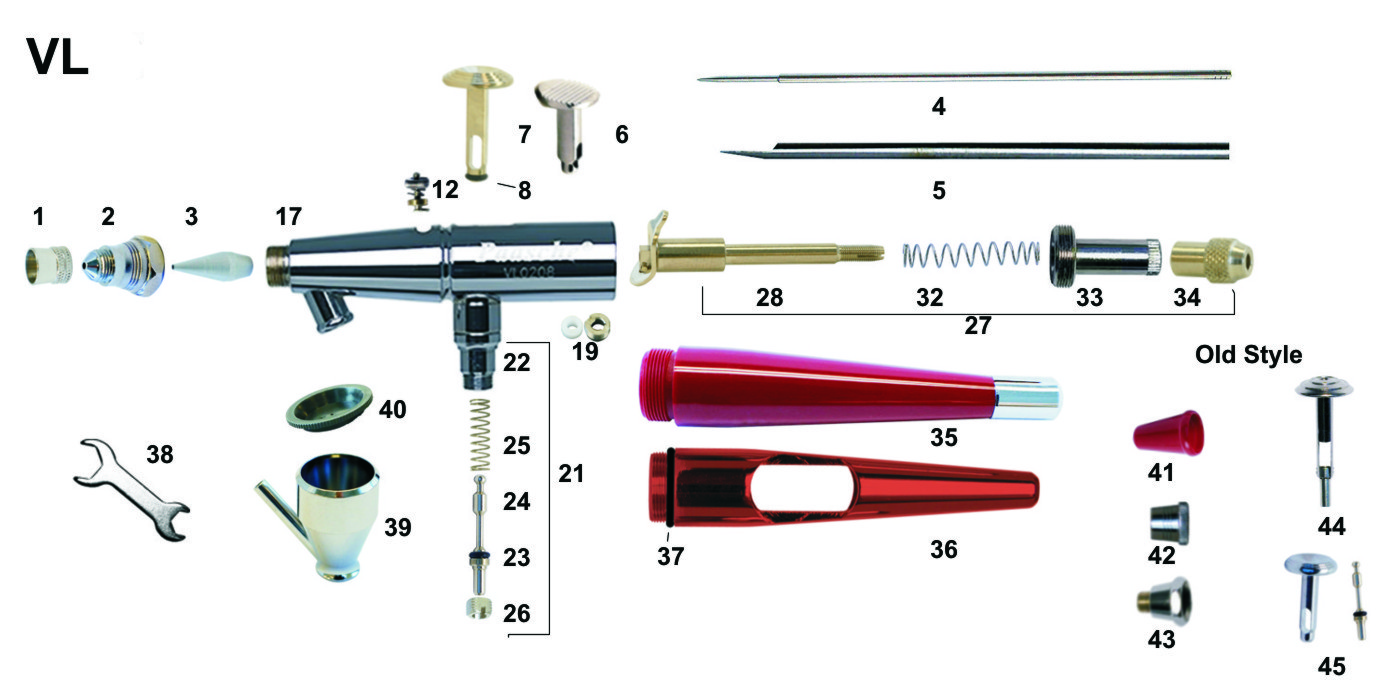 Paasche VL/VLS Series Airbrush Parts